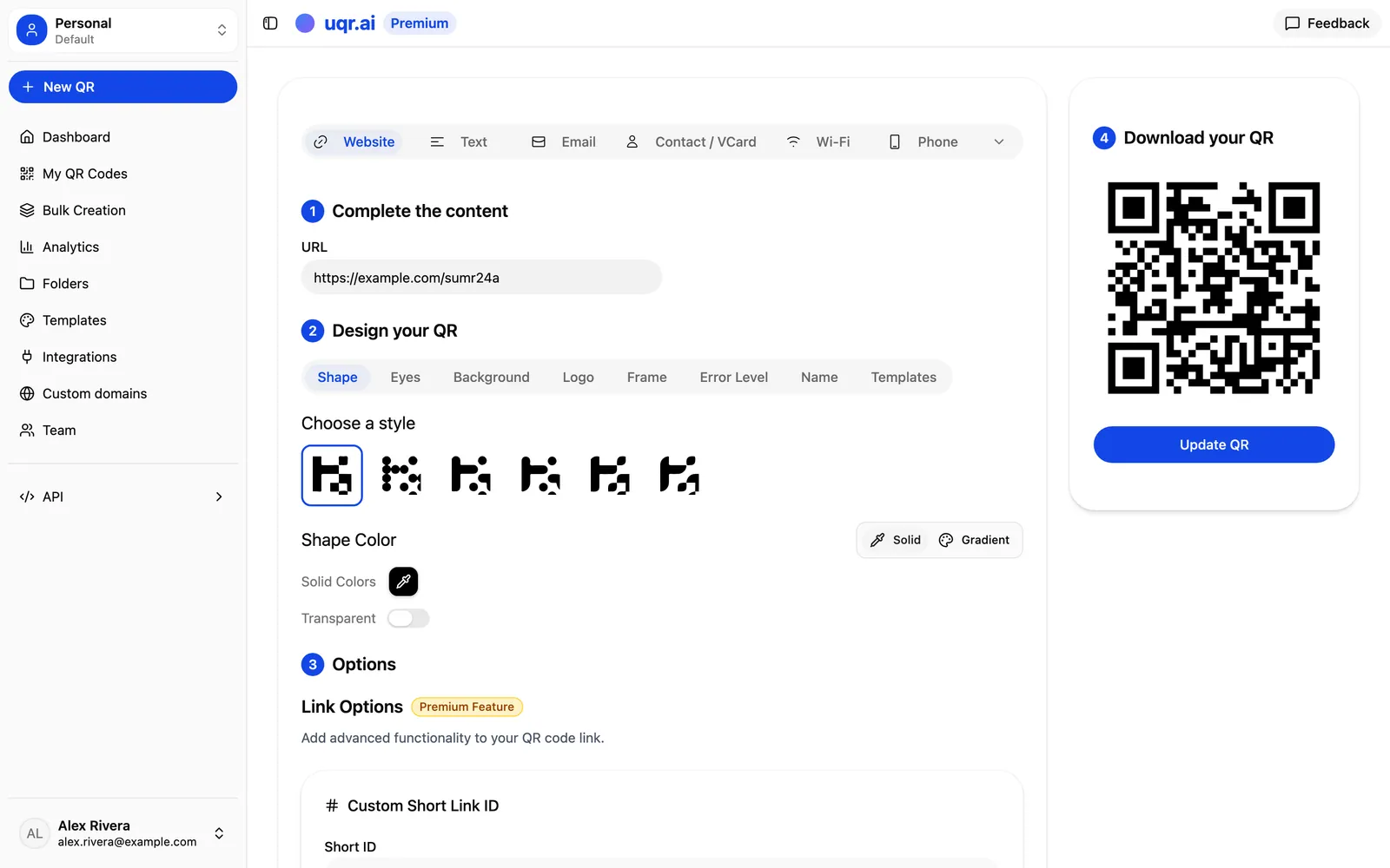Editing a dynamic QR code's destination URL